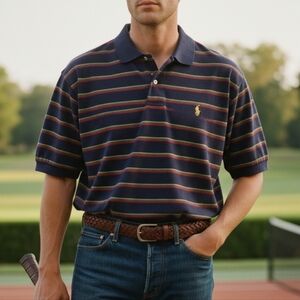 NWOT Polo Ralph Lauren XL Vintage 90s Country Club Old Money Preppy Striped Polo